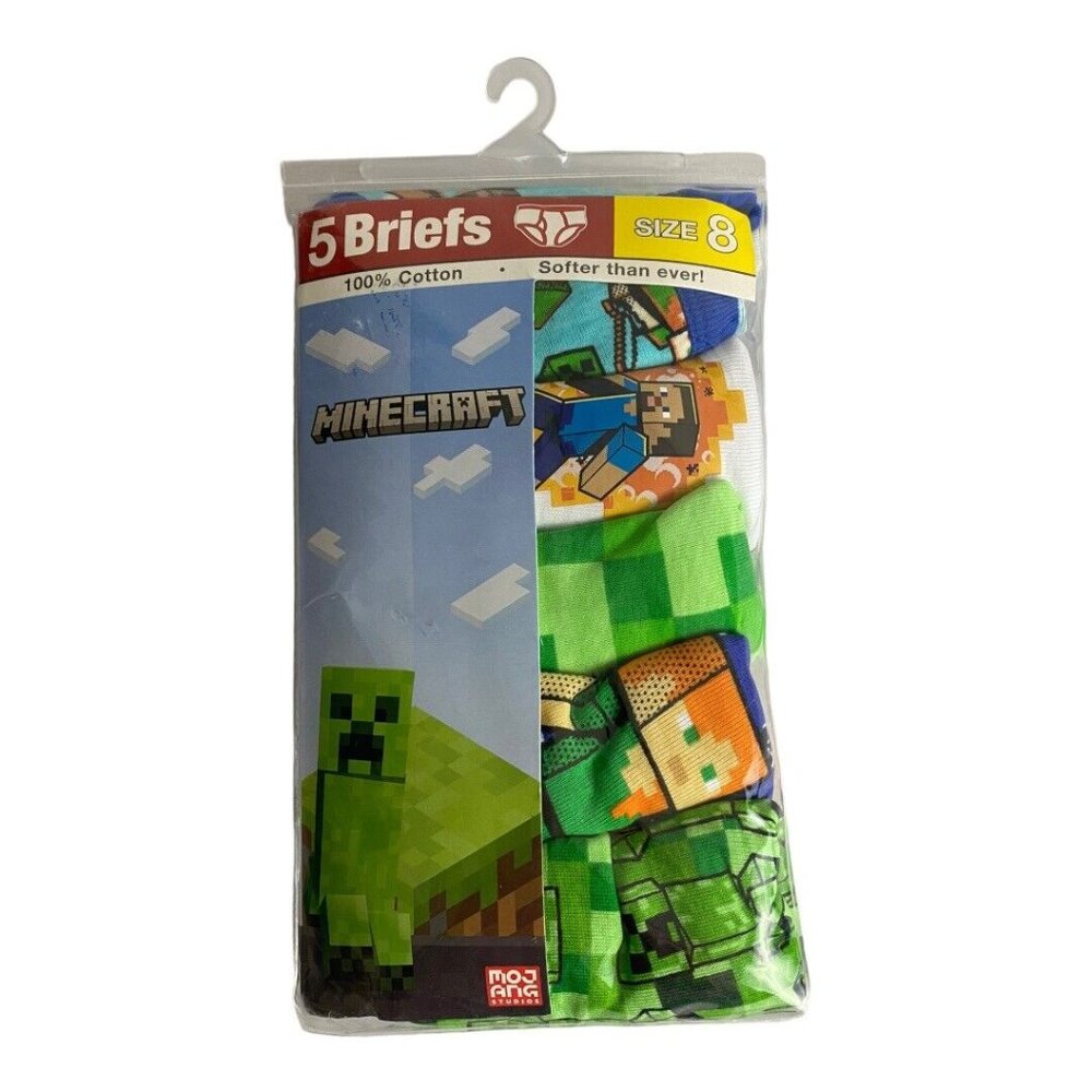 Minecraft Boys 5 Pack Briefs Underwear  Size 8 Creeper Steve NEW